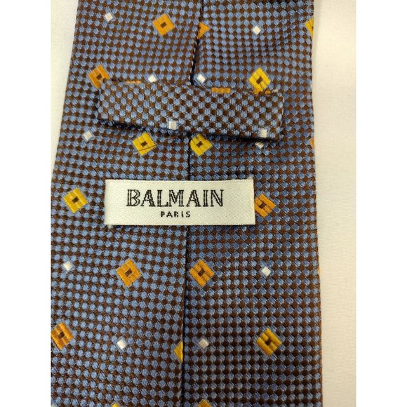 Pierre Balmain Paris Mens Tie blue brown Abstract Geometric check Silk - Picture 5 of 7